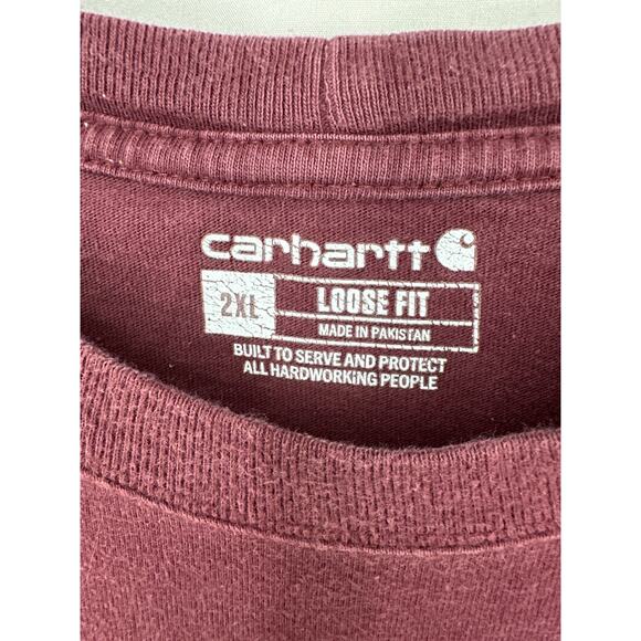 Carhartt Pocket Tee Shirt Mens 2XL Red Burgundy Logo Cotton Loose Fit Workwear - Picture 3 of 7
